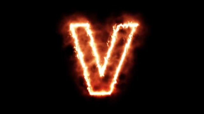 黑色背景上的动画燃烧字母V。