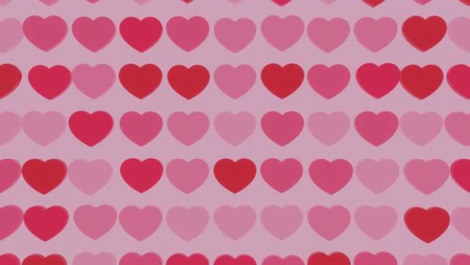 粉红色背景上的心形图案。3d渲染无缝循环动画背景。情人节浪漫背景节日概念