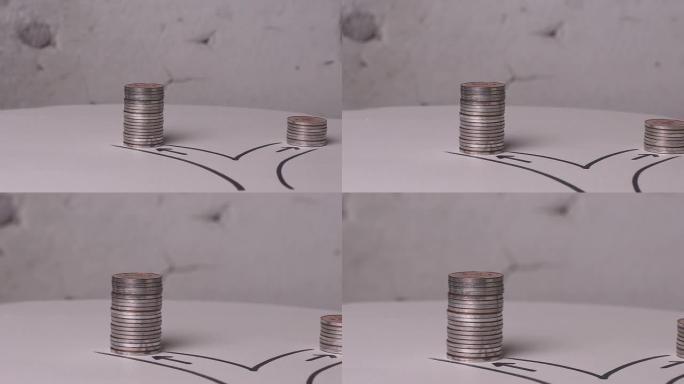 硬币高度不同的两条路径。