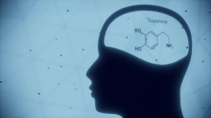 人头部多巴胺激素配方。带点背景的连接线。