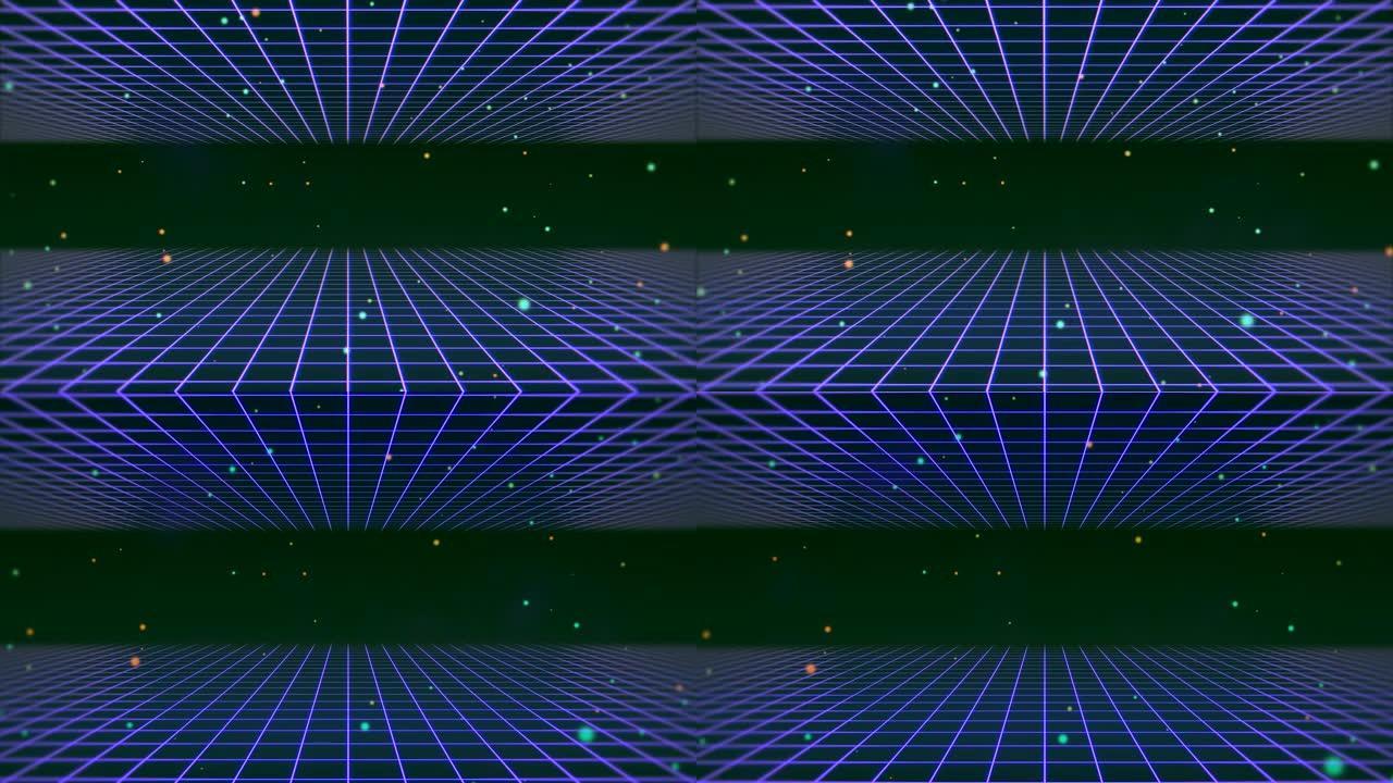 80年代风格的蓝线和闪闪发光的网格