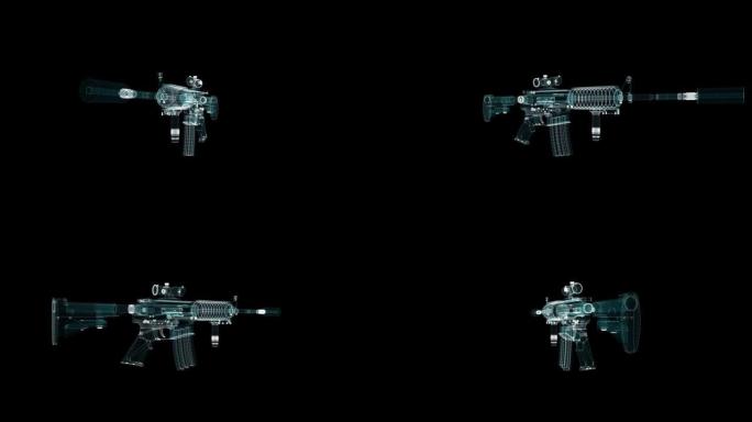 冲锋枪全息图。武器和技术概念