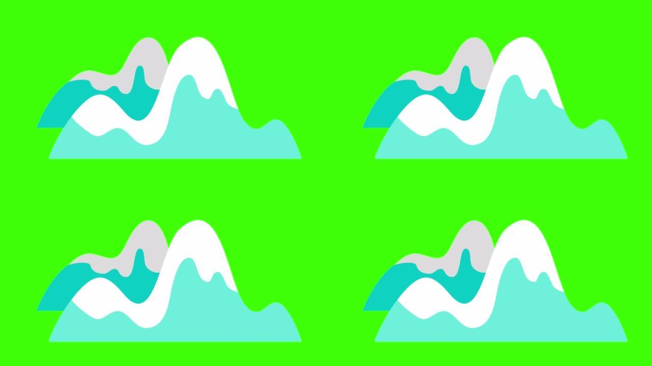 绿色屏幕上的山脉图标动画