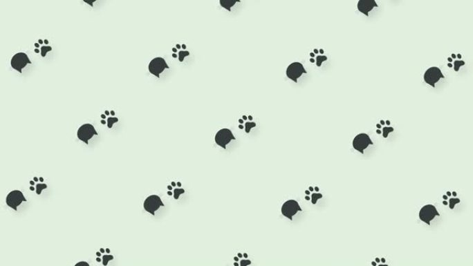 黑色猫头和爪子的彩色图案。猫爪和脸无缝图案。动物轮廓。4k视频运动
