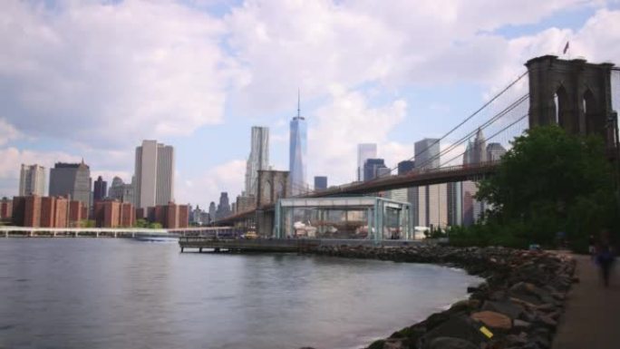 布鲁克林大桥全景4k延时从纽约美国