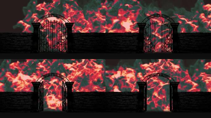 在火热的背景下打开地狱之门，3D动画