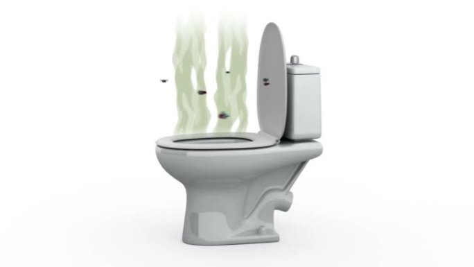 厕所发出恶臭。3D动画，阿尔法通道，可循环。
