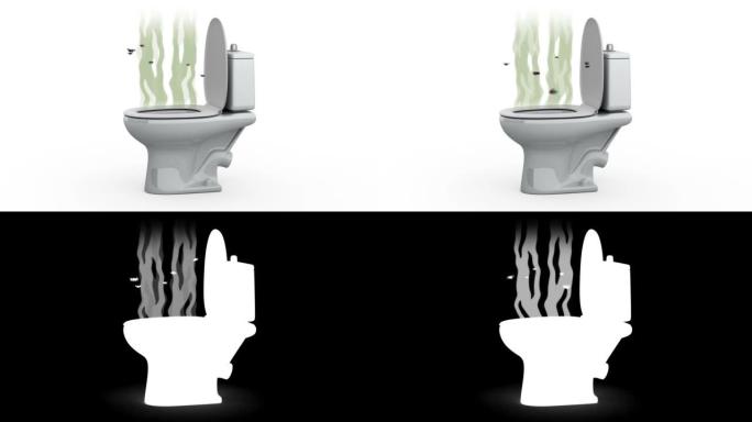 厕所发出恶臭。3D动画，阿尔法通道，可循环。