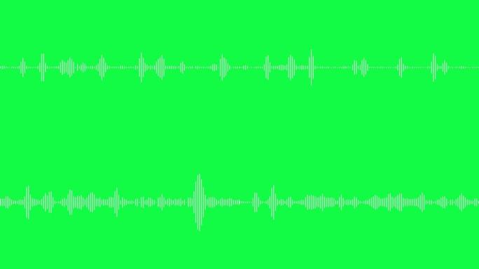色度键绿色屏幕背景上的白色音频波形循环动画。音乐，音频技术概念。