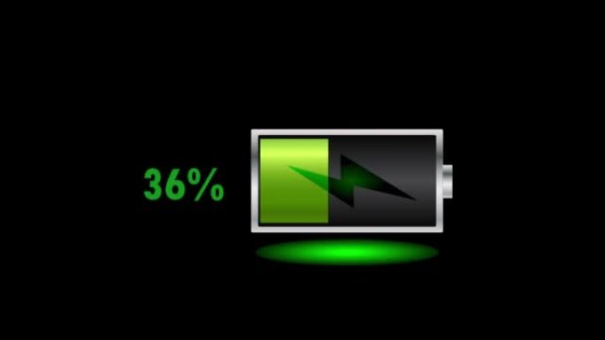 电池图标充电从0到100% 的动画。电池充电充电指示灯图标，电池电量。图形动画
