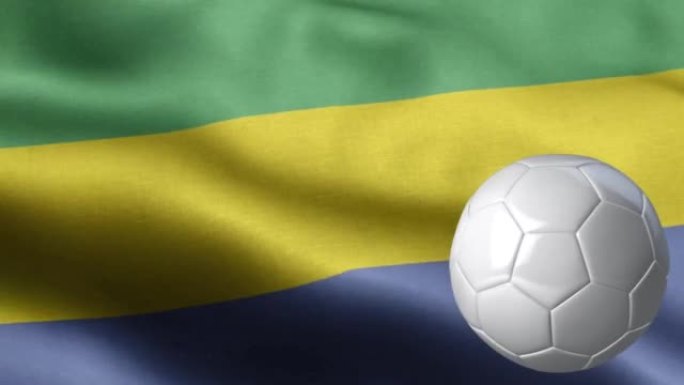 加蓬国旗和足球-加蓬国旗细节-国旗加蓬波浪图案循环元素-织物纹理和无尽循环-足球和国旗