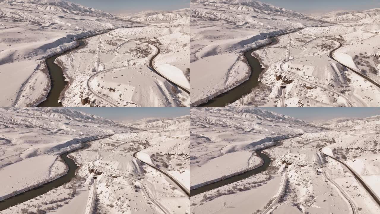 土耳其东部安纳托利亚地区Erzincan的Ergan滑雪中心无人机视频的冬季