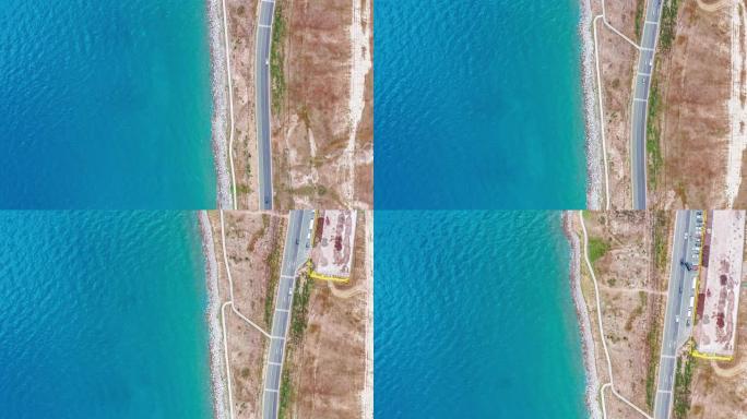 蓝河和高速公路的航拍画面