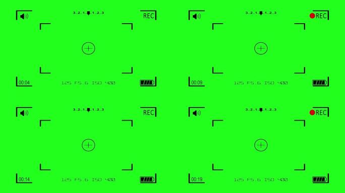 视频拍摄动画。方形框架易于使用视频记录摄像机屏幕的alpha镜头，具有4k分辨率。绿色背景上的水平屏