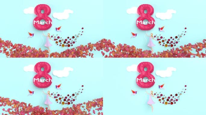 女人在大自然中享受生活，以4k决议庆祝3月8日国际妇女节和妇女权利