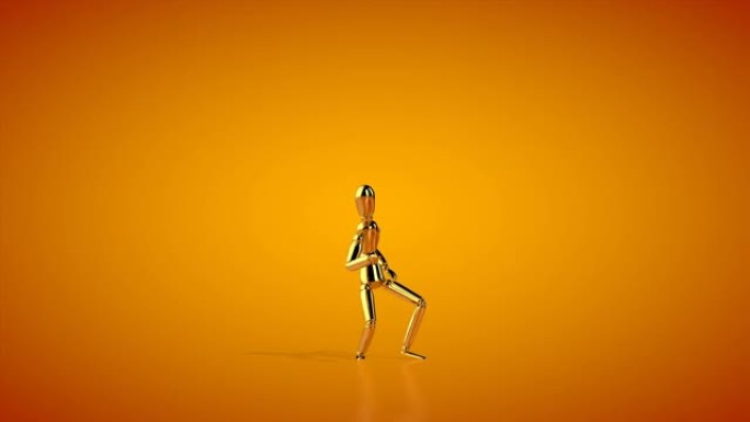 有趣的金色人体模型做扭转舞，无缝循环，橙色工作室