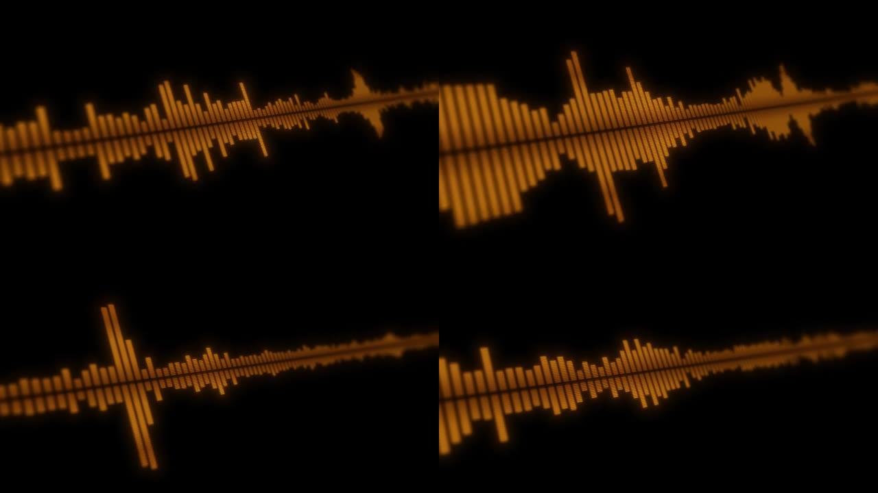 抽象金色声波背景。音频波形抽象音乐波振荡现代。未来声波可视化。