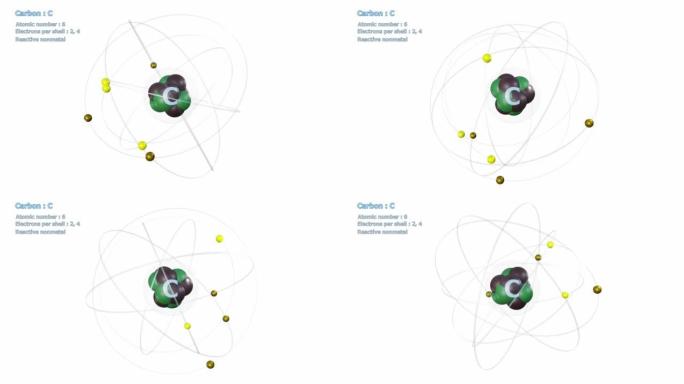 具有6个电子的碳原子在白色上无限轨道旋转
