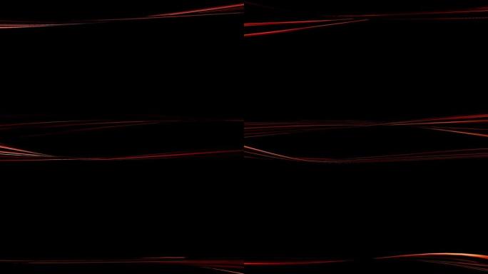 抽象运动背景动画红色色线动态图案在黑暗背景上流动与功率光效果。抽象彩色波浪背景无缝循环。数字背景设计