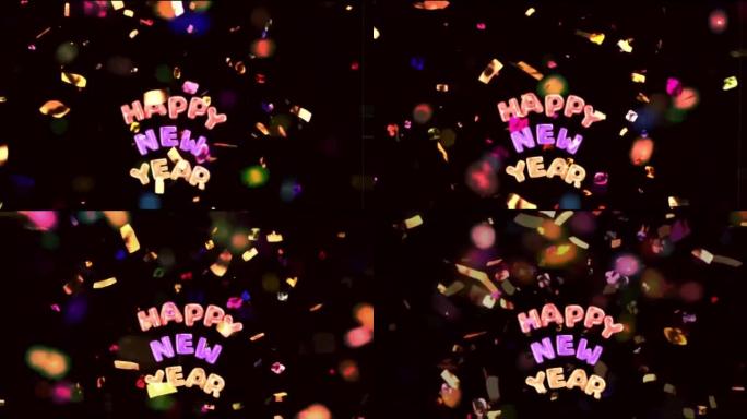 Animation colorful text Happy New Year isolate wit