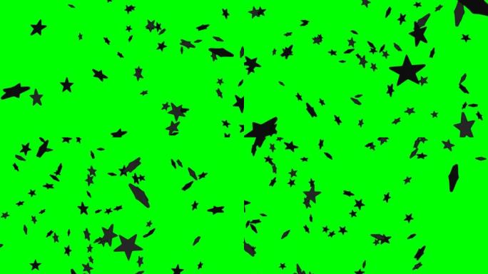 绿色色度关键背景上的卡通黑星物体。