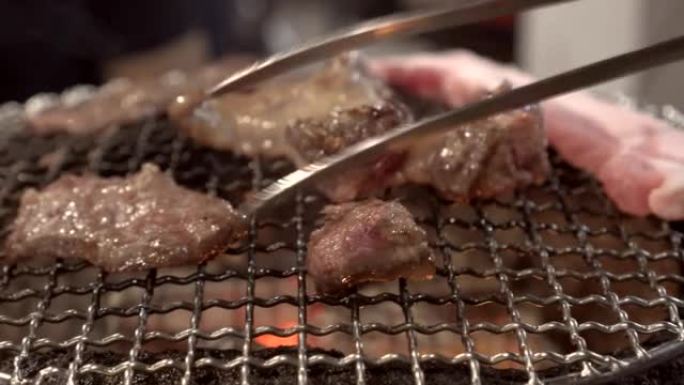 Grilling beef and pork Japanese yakiniku charcoal 