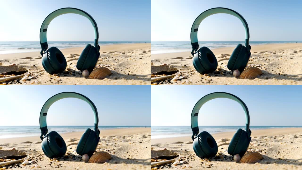 海滩上的音乐 -- 放松、度假的概念
