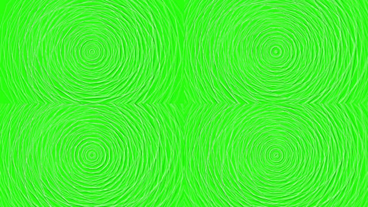 多面体在绿色背景上快速生长和旋转