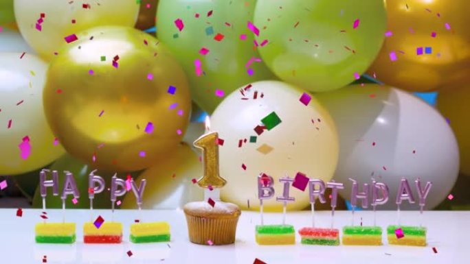 一岁生日背景。一个美丽的屏幕保护程序来庆祝一个一岁的孩子的生日