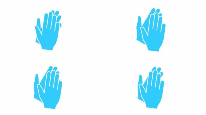 手的动画蓝色符号。双手鼓掌。掌声的图标。循环视频。矢量平面插图孤立在白色背景上。