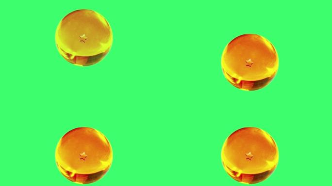 动画黄色水晶球，绿色背景上有星形隔离。