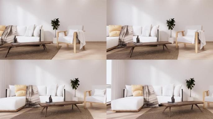 日本热带设计和榻榻米地板上的日本沙发