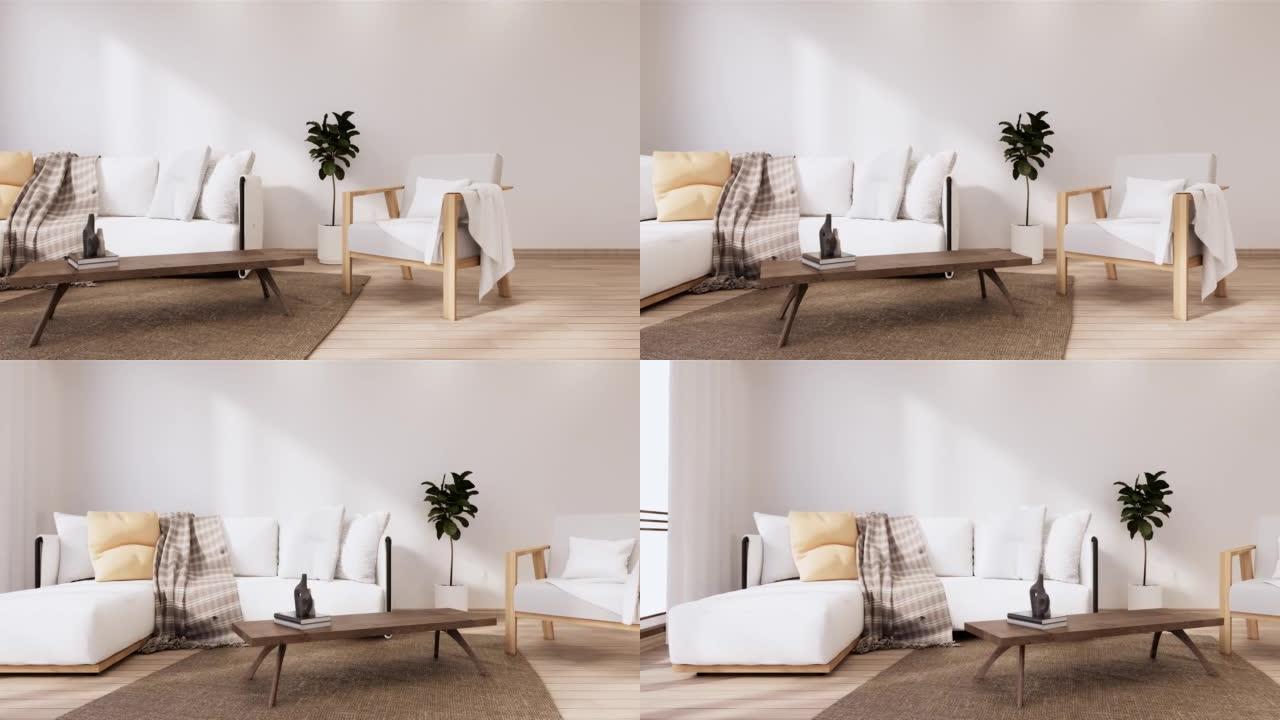 日本热带设计和榻榻米地板上的日本沙发