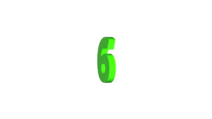 3D数字6，白色背景上的绿色