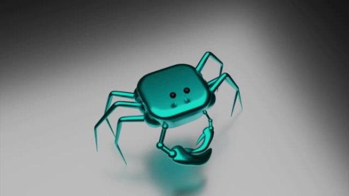 移动3d螃蟹。设计。孤立背景上移动彩色螃蟹的3D模型。卡通3d螃蟹在白色背景上移动