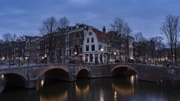 阿姆斯特丹，荷兰，Timelapse-阿姆斯特丹城市从白天到晚上