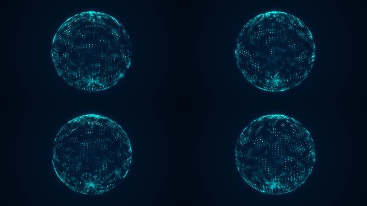 带粒子的科幻蓝球。概念网络连接。框架球体。抽象技术背景。3d渲染。