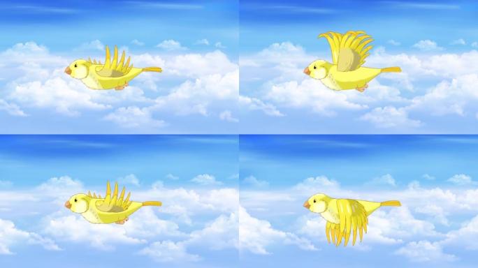 黄色金丝雀在天空中飞行4K