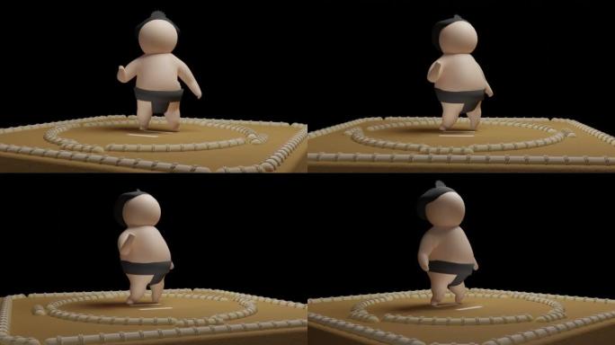 相扑选手挑衅骑在同一圈上的动画视频