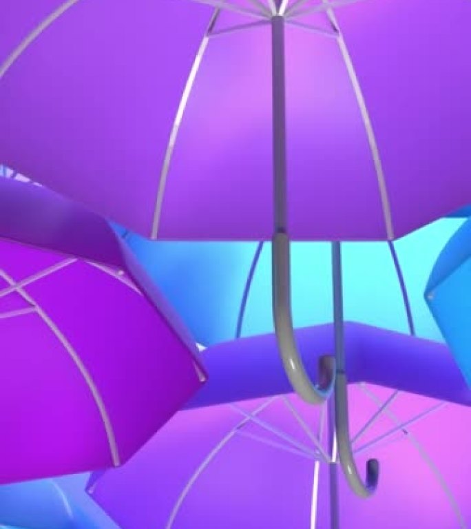 4k分辨率挂在顶部的彩色雨伞的垂直3D抽象背景设计