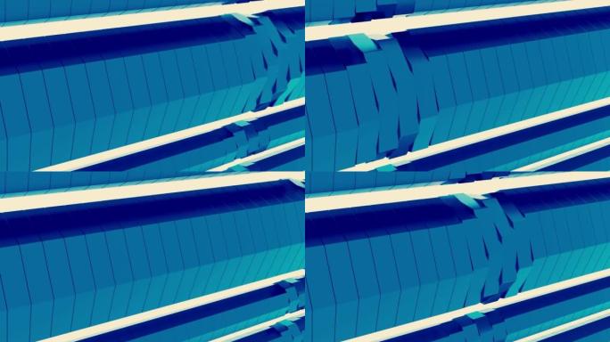 彩色蓝色旋转支柱创造视觉螺旋效果。设计。在白色背景上旋转瓷砖形成的反光柱。