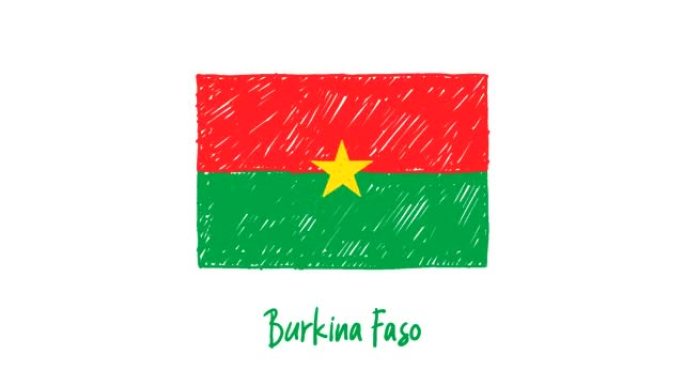 布基纳法索国家国旗标记白板或铅笔彩色素描循环动画