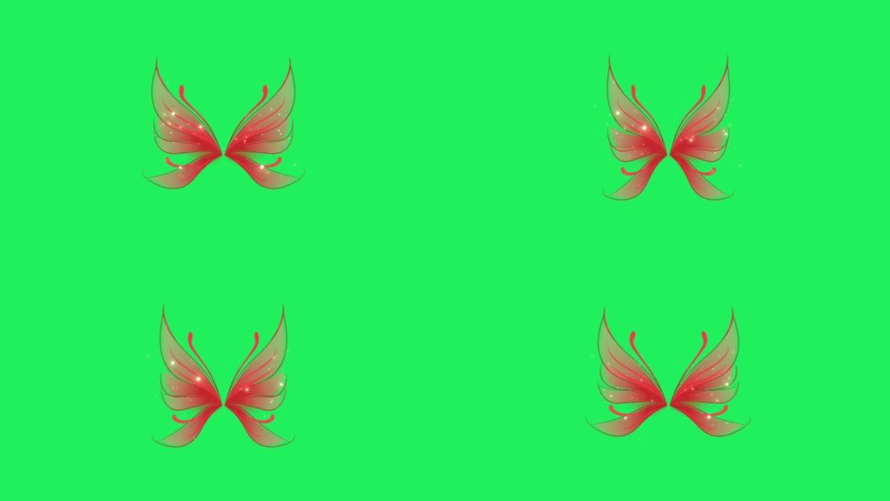 绿色背景上的动画蝴蝶翅膀隔离。