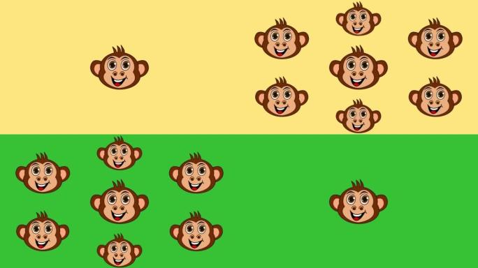 在黄绿背景上出现和消失的猴子家族-动画