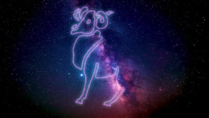 根据星座星座白羊座是在银河系的宇宙星空中使用发光线绘制的。生肖是逐渐绘制的，模仿铅笔，然后阴影。