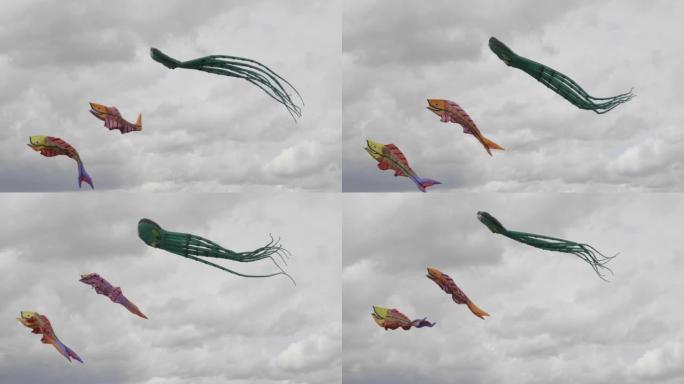 彩色风筝在天空中翱翔。