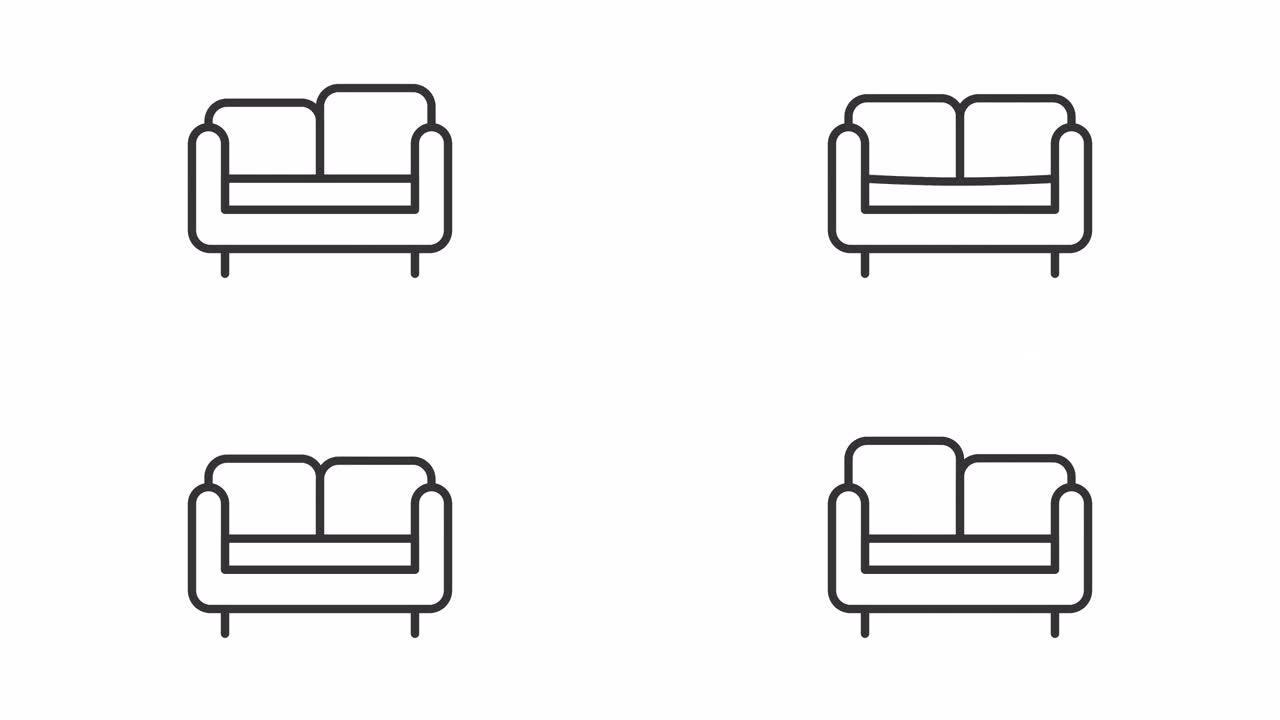 动画双人沙发线性图标