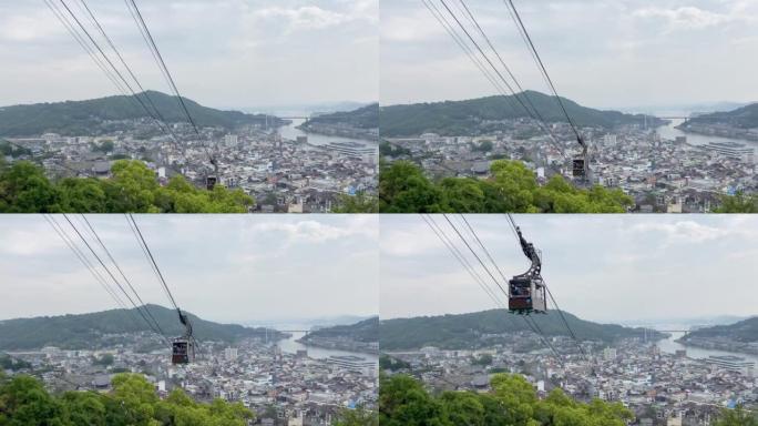 仙光寺山索道下降。在尾道市的背景中