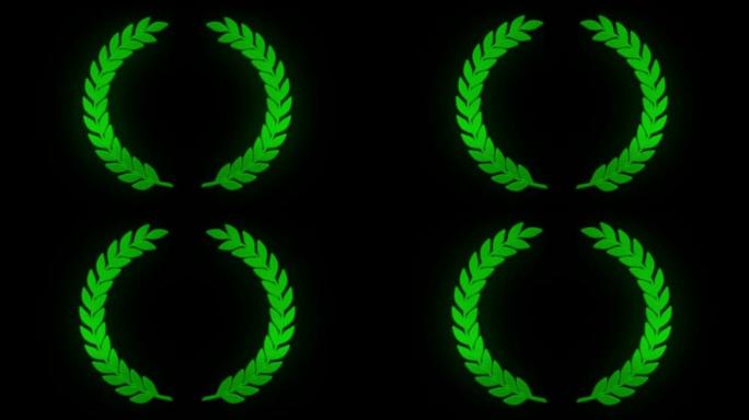 动画绿叶隔离黑色背景上的设计标志。