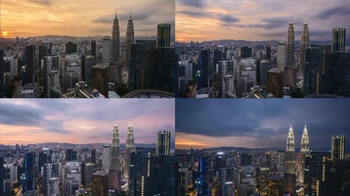 4k UHD日落时吉隆坡城市景观的延时镜头